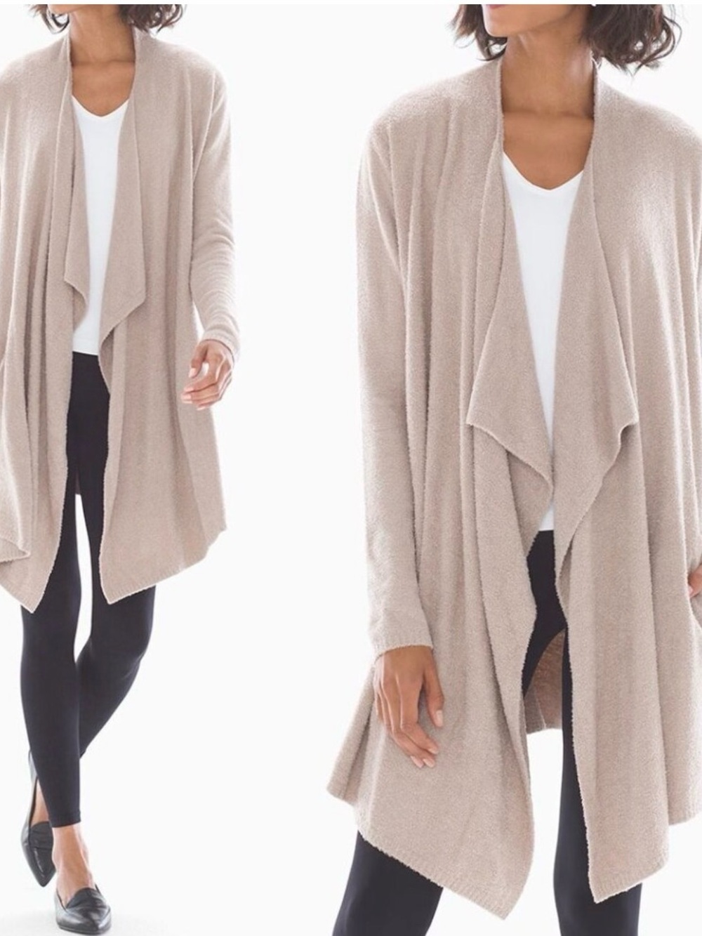 Barefoot Dreams Draped Open-Front Cardigan in Taupe